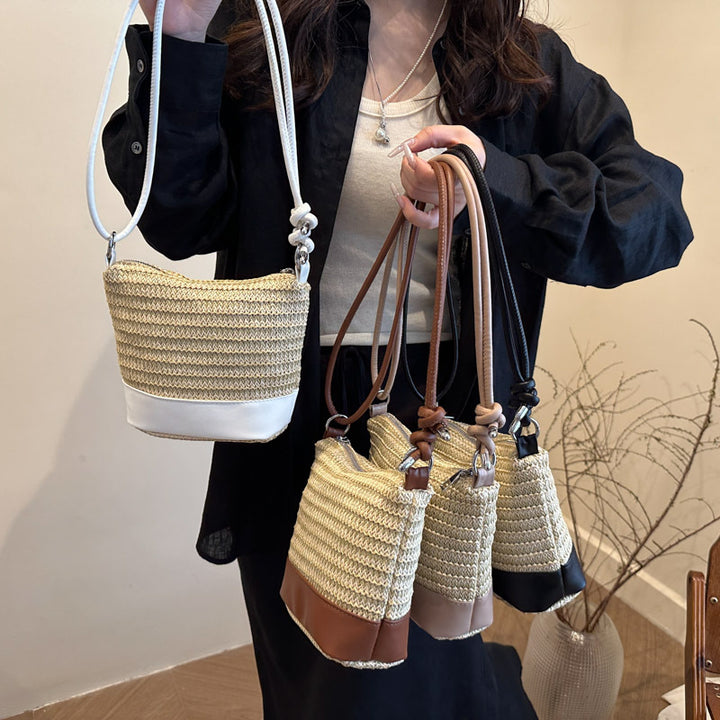 Woven Straw und Leder Umhängetasche Karnz