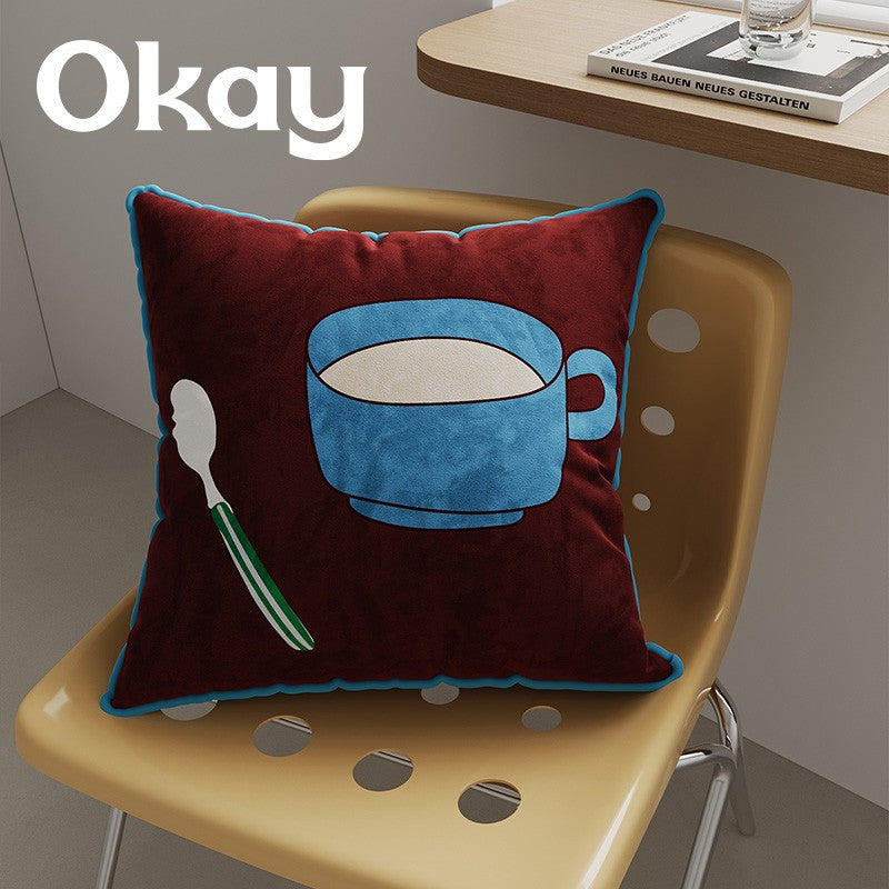 Decorative Plush Throw Pillow Cover with Retro Cherry Graphic