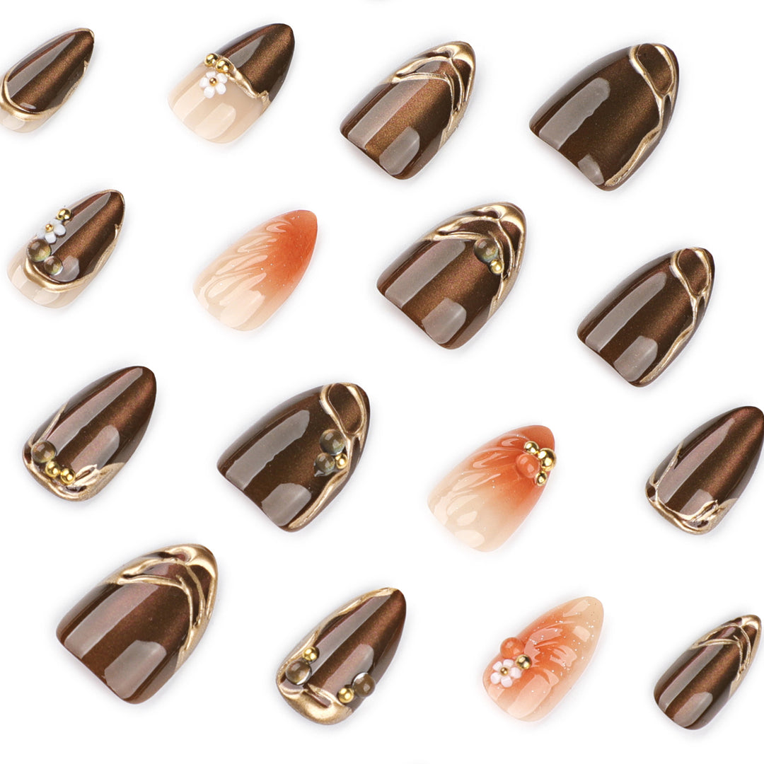 Kunstvolle Nagelverlängerungen mit eleganten 3D-Blütenverzierungen Karnz