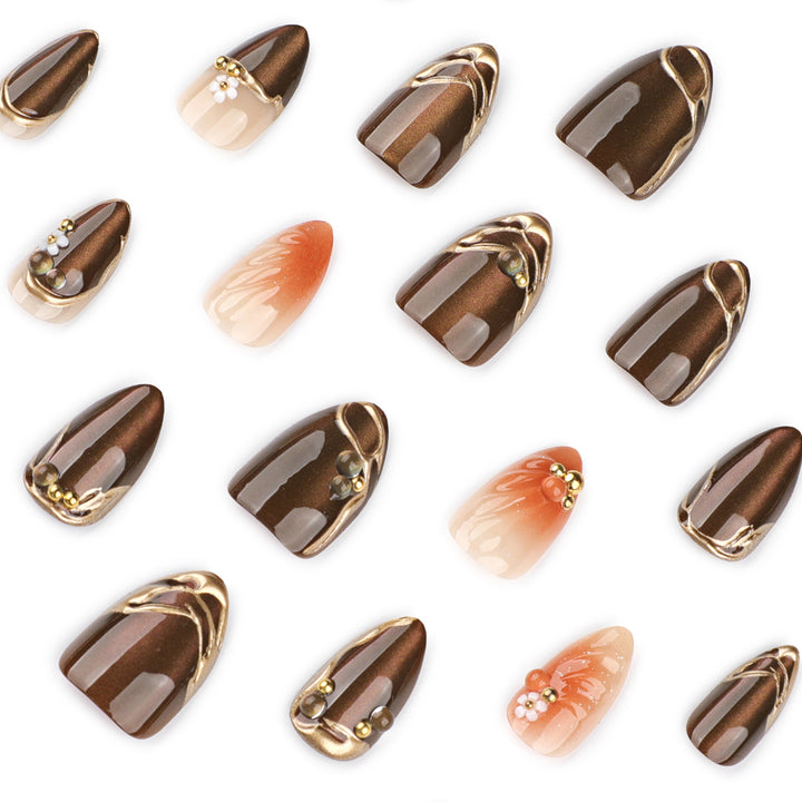 Kunstvolle Nagelverlängerungen mit eleganten 3D-Blütenverzierungen Karnz