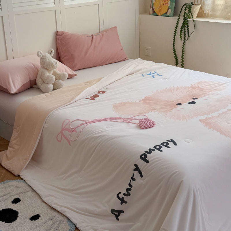 Kinder-Steppbett mit niedlichem Hunde-Print, atmungsaktiver Mikrofaserfüllung und leichter Punktsteppung
