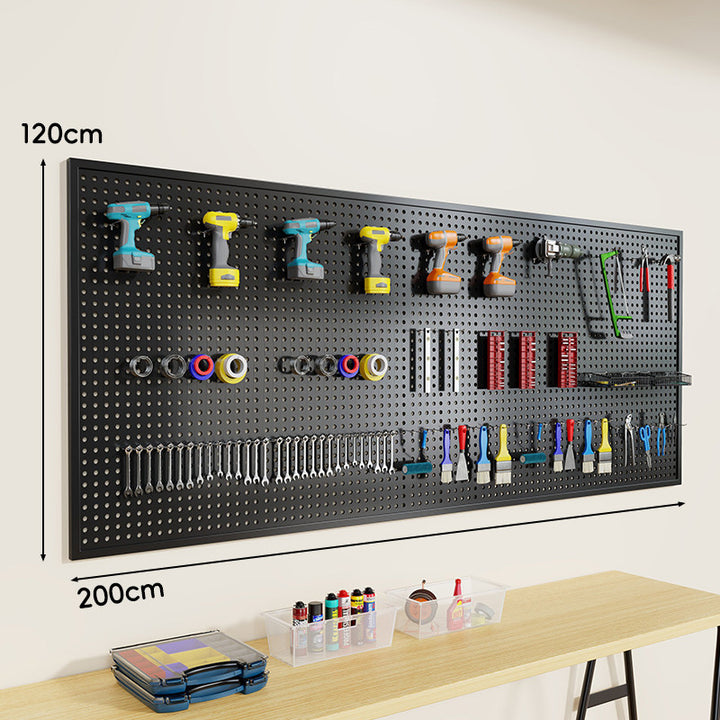 Wandmontiertes perforiertes Metall-Pegboard-Werkzeugorganisator-Panel mit modularen Haken und Aufbewahrungsbehältern