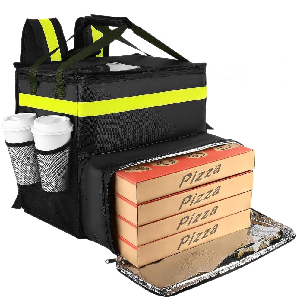 Damen Isolierte Pizza-Liefertasche mit Getränkehaltern und reflektierenden Elementen Karnz