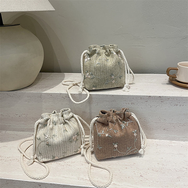 Bestickte Kordelzug Mini-Handtasche