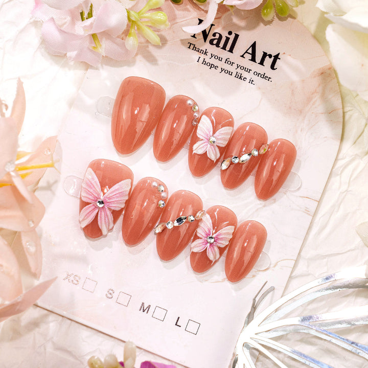Blumenverzierte Press-On-Nagel-Set