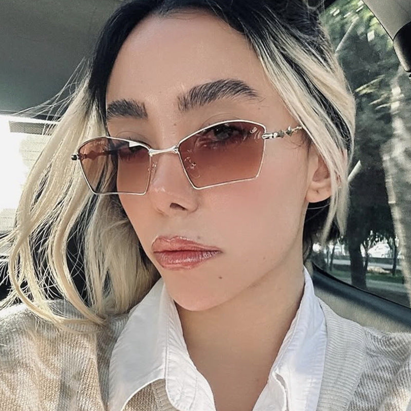 Damen trendige Sonnenbrille mit geometrischem Rahmen und gradienten Gläsern Karnz