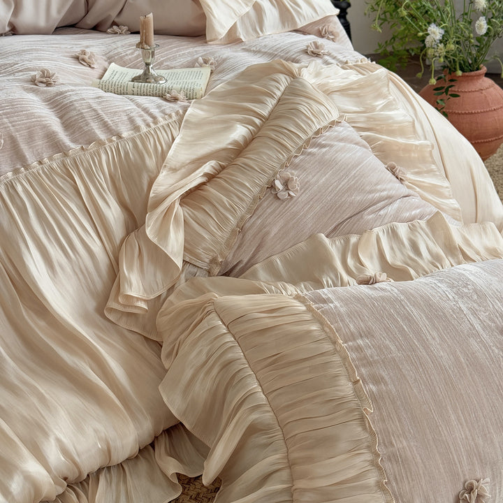 Luxus Rüsch Satin Bettbezug und dekorative Kopfkissenbezüge Set