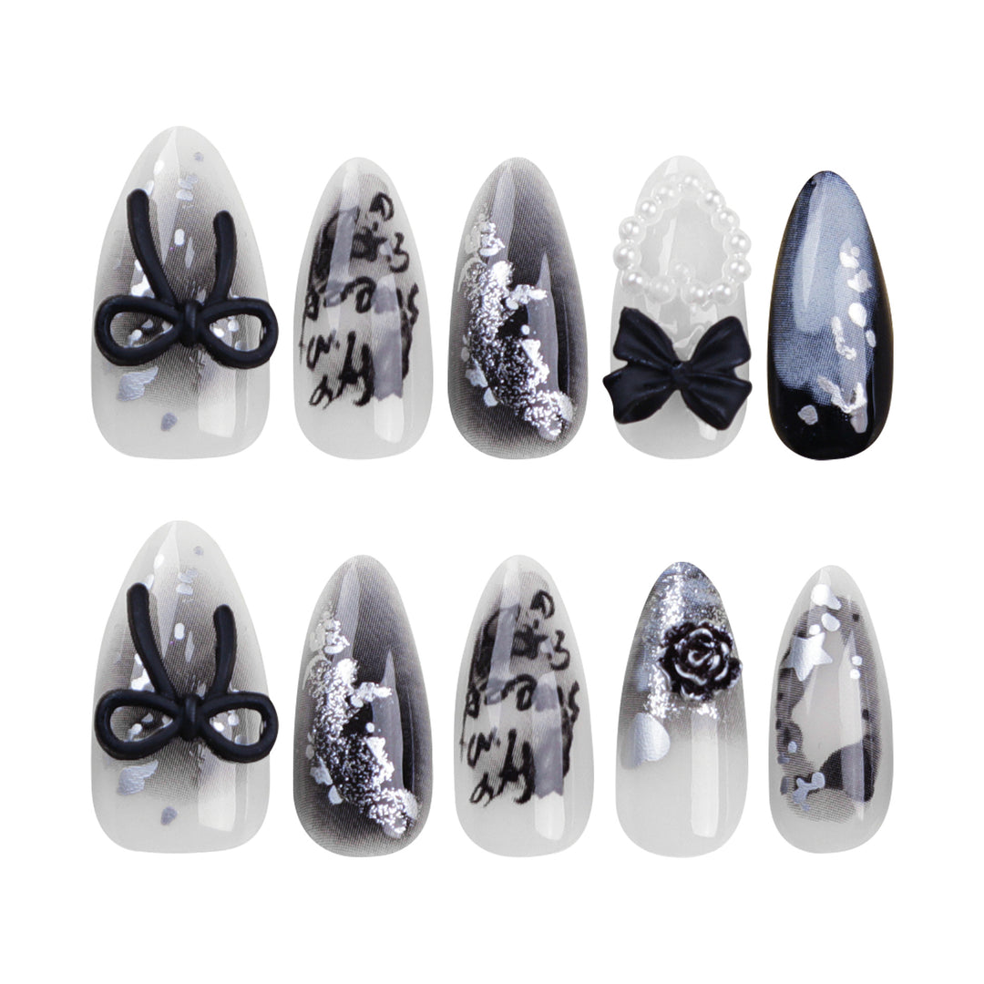 Künstliche Nagelkunst mit einzigartigem Schwarz-Weiß-Design Karnz