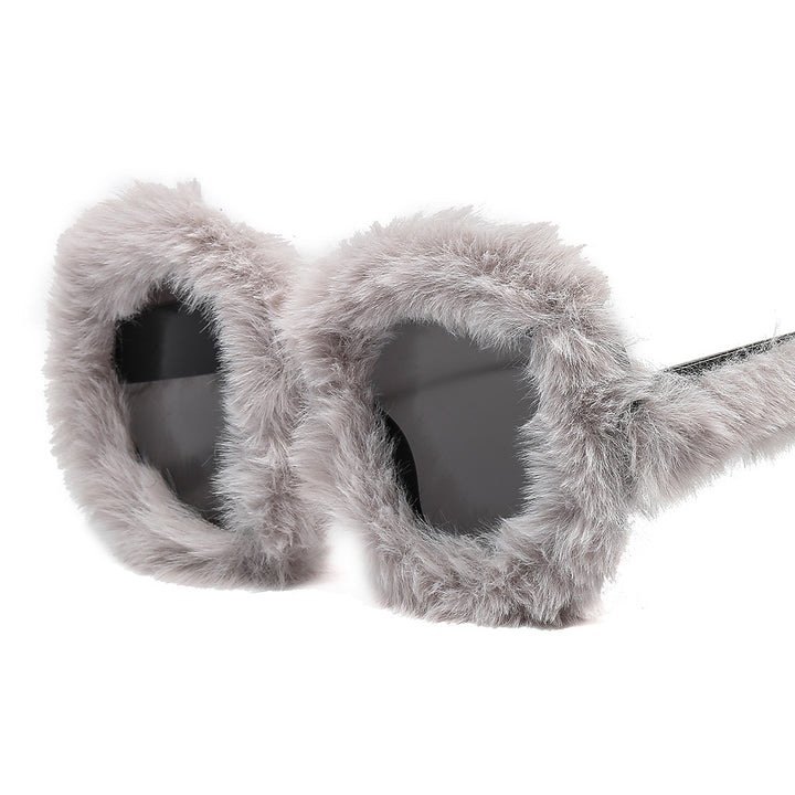 Damen auffällige Oversize-Sonnenbrille mit einem einzigartigen Felltouch Karnz