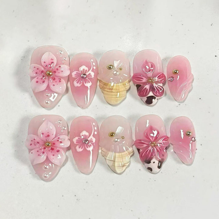 Blumenmuster 3D Press-On Nagelkunstset