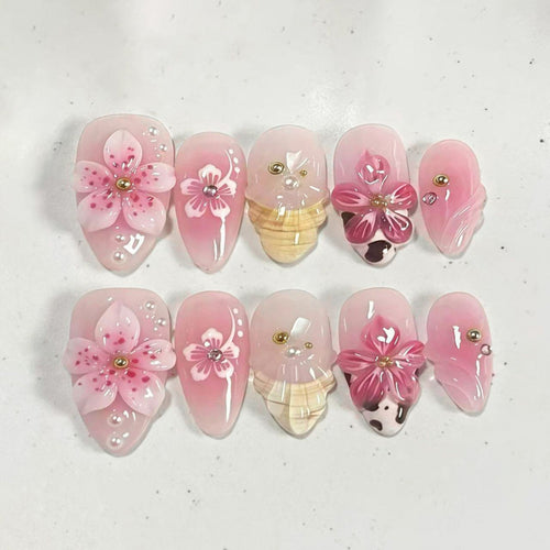 Blumenmuster 3D Press-On Nagelkunstset