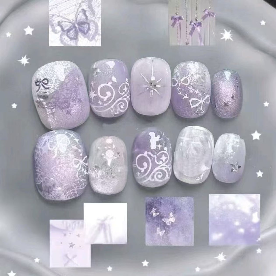Elegantes Press-On-Nagelkunst-Set mit Schleife und Punkten Karnz
