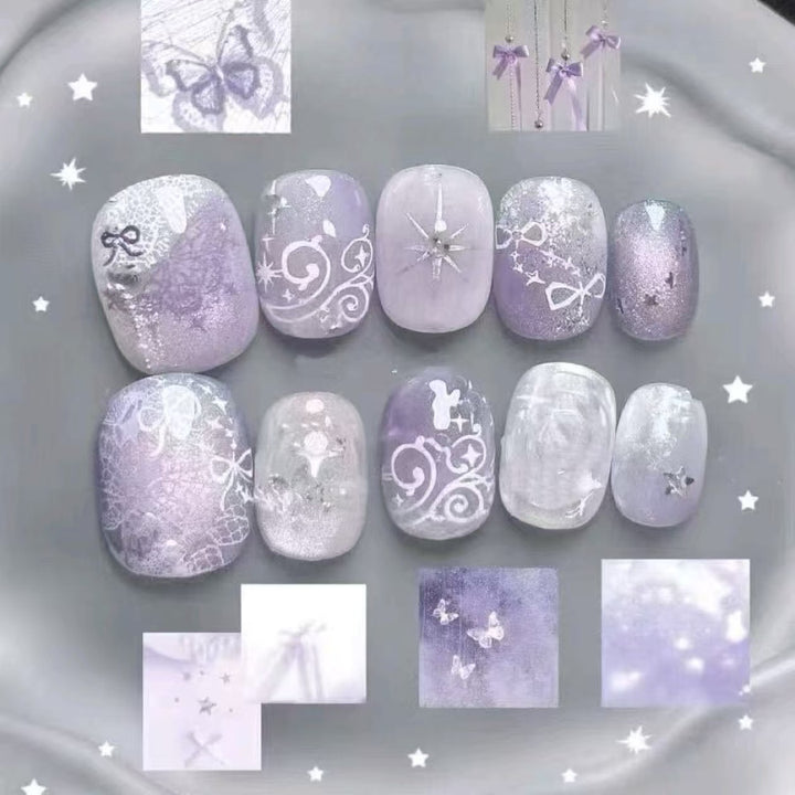 Elegantes Press-On-Nagelkunst-Set mit Schleife und Punkten Karnz