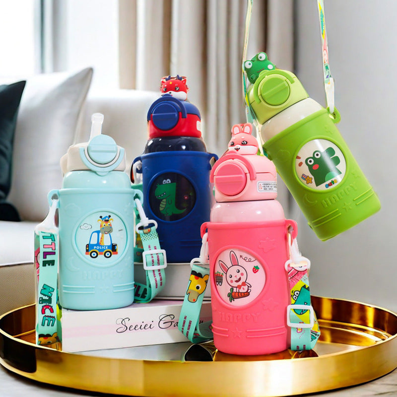 Damen Isolierte Trinkflasche mit fröhlichem Froschmotiv und praktischem Tragegurt Karnz