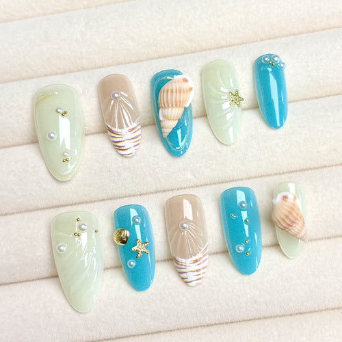 Strand-inspiriertes Press-On Nagelset