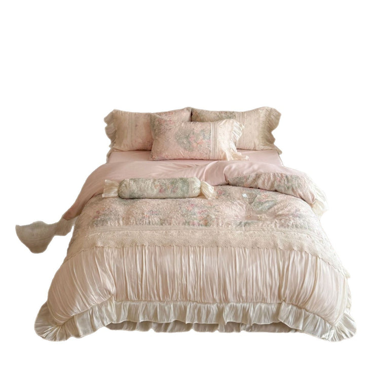 Luxuriöses Florales Spitzen Volant Bettwäsche Set