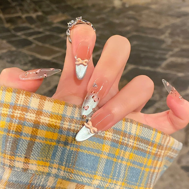 Künstlerische lange Stiletto Drucknägel mit Schleifen Design Karnz
