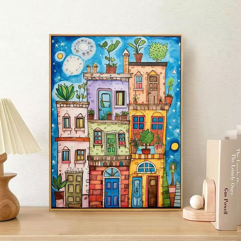 Verspielter Urbaner Landschaft Leinwand Kunstdruck Karnz