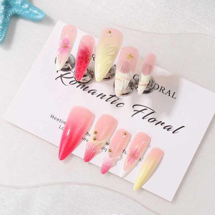 Romantisches Blumen Press-On Nagelspitzen Kunstset Karnz