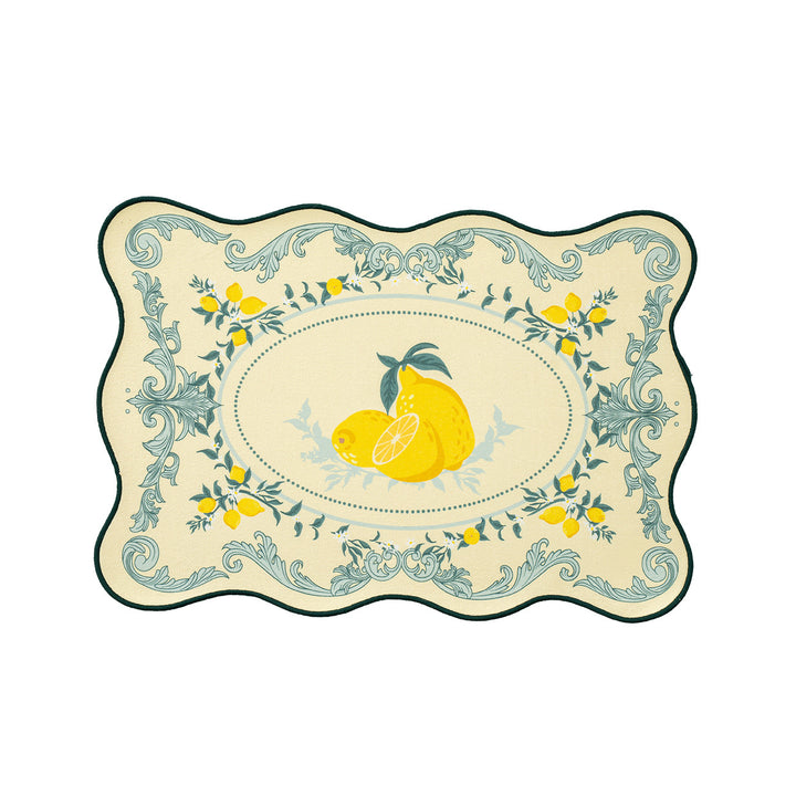 Geformtes Tischset aus Baumwollmix mit Granatapfel- und Papageien-Motiv