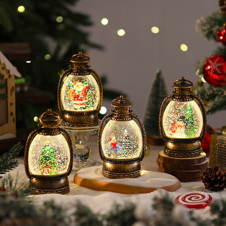 Nostalgische Weihnachtslaterne mit Schneemann-Szene Karnz