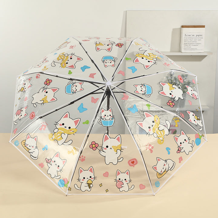 Damen transparente Reißverschluss-Mäppchen mit niedlichen Katzenmotiven Karnz