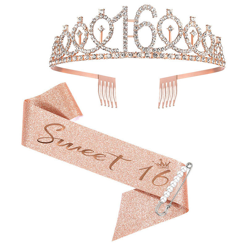 Damen Kristallverzierte Geburtstagskrone mit personalisiertem Sash Karnz