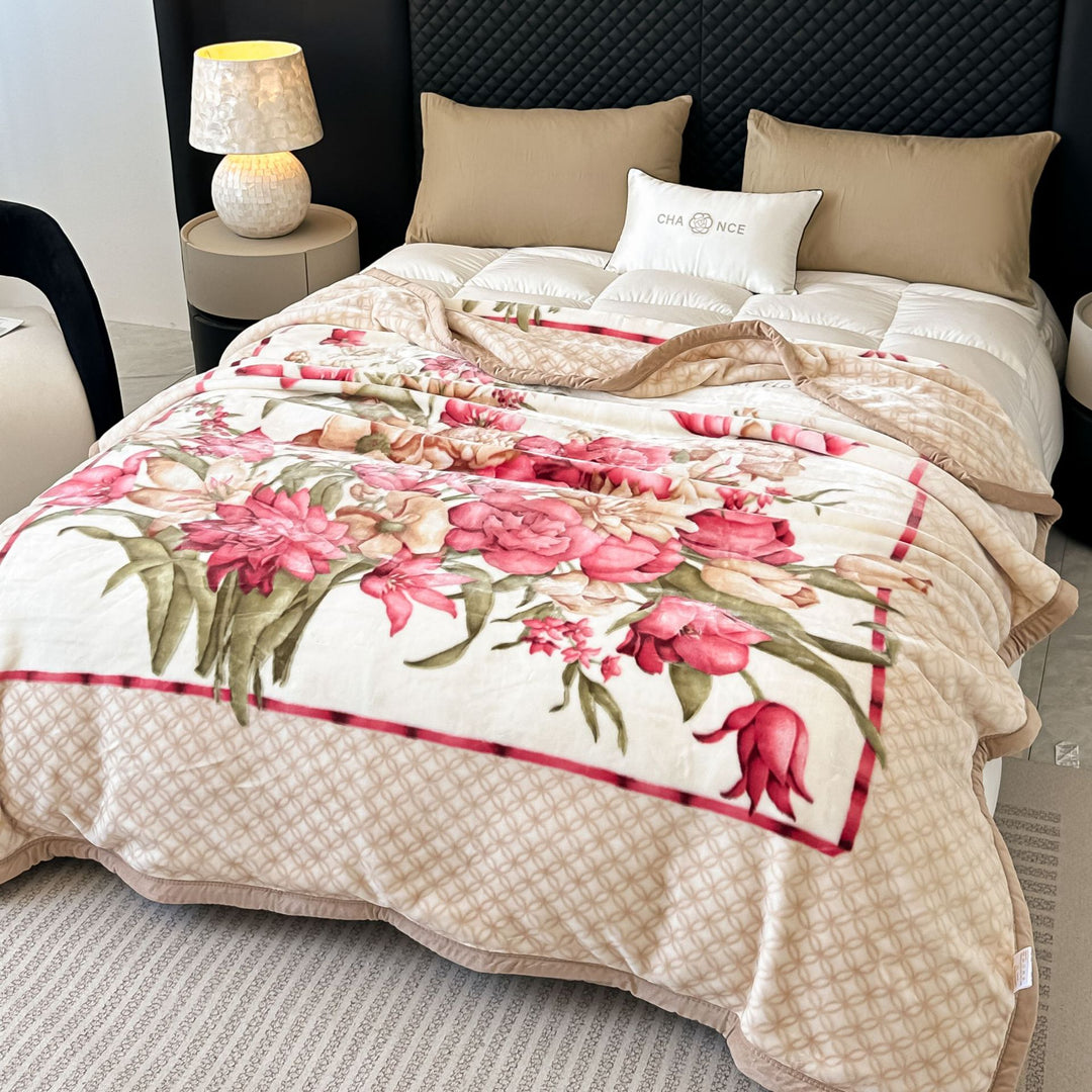 Blumengemusterte Fleece-Wurfdecke Karnz