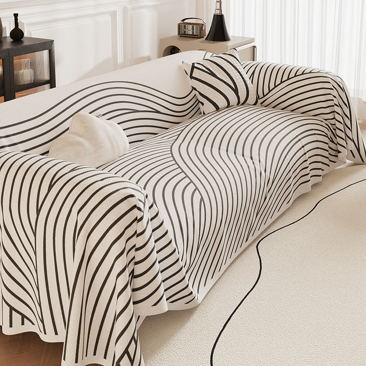 Contour-Fit Jacquard Sofa Throw Cover with Wave Stripe Drape
