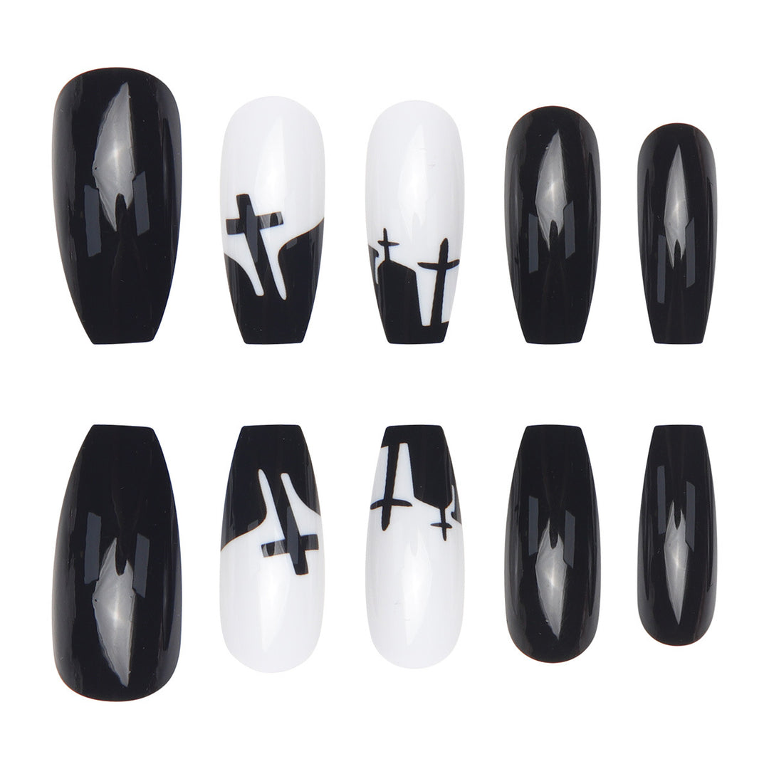 Künstlerisches Stiletto-Nagelset mit gothic Kreuzdesign Karnz