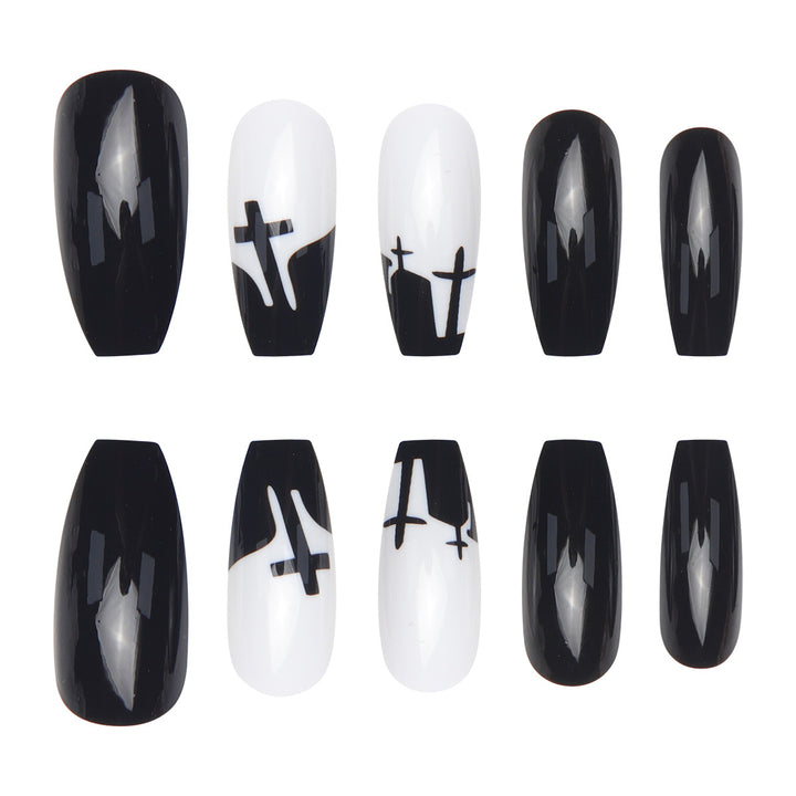 Künstlerisches Stiletto-Nagelset mit gothic Kreuzdesign Karnz