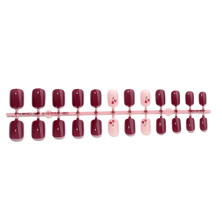 Elegantes Press-On-Nagel-Set mit Kirschakzent-Design Karnz