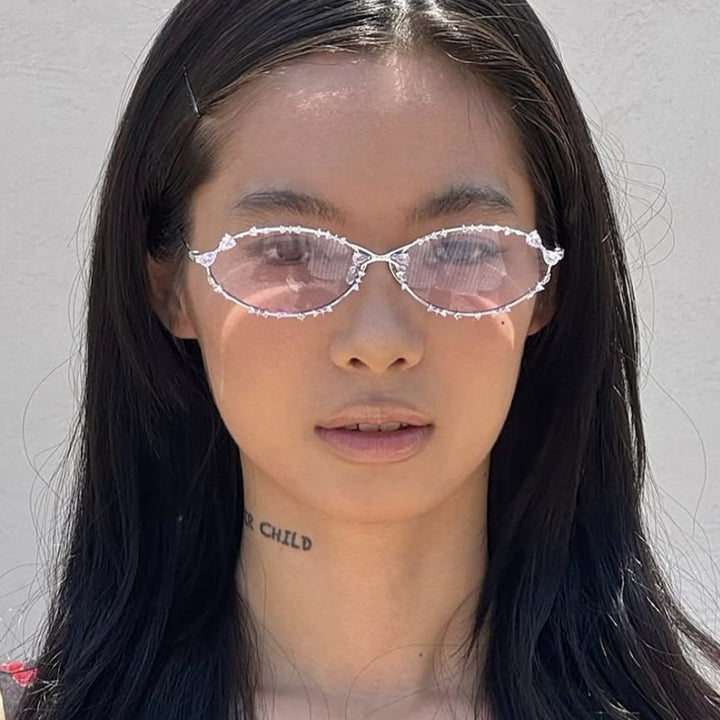 Damen exklusive Sonnenbrille mit funkelndem Strass-Besatz und elegantem Metallrahmen Karnz