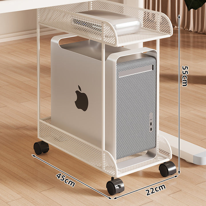 Mobiler Desktop-CPU-Turmständer mit Mesh-Seitenwänden, Holzsockel und arretierbaren Rollen