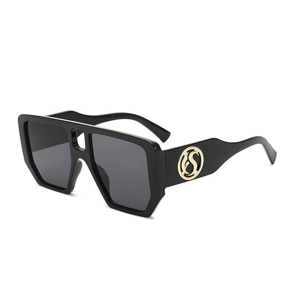 Damen Quadrat-Sonnenbrille mit auffälligem Muster und goldenen Akzenten Karnz
