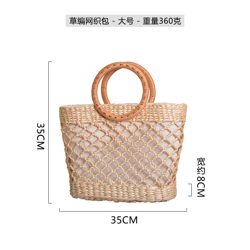 Damen handgefertigte Strandtasche mit geflochtenen Griffen Karnz