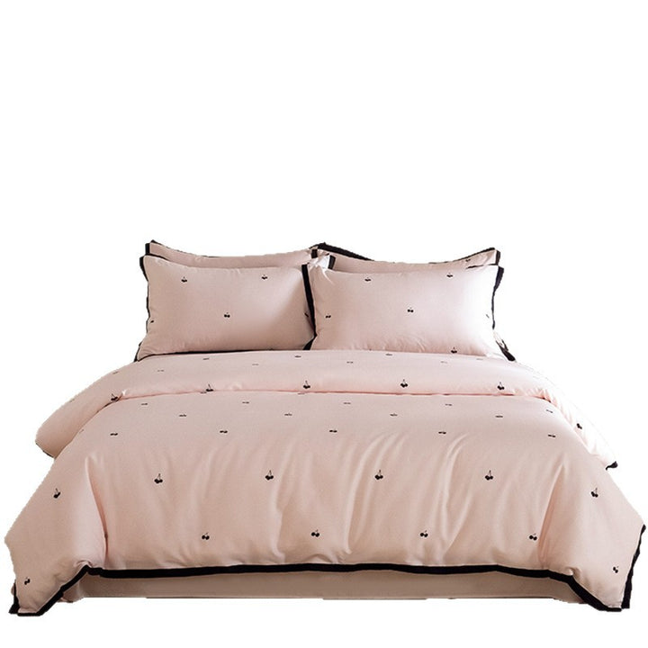Bestickte Kirsche Baumwoll-Satin Bettbezug Set mit Kontrast Paspelrand