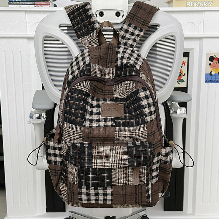 Stylische Vintage Karomuster Rucksack Karnz