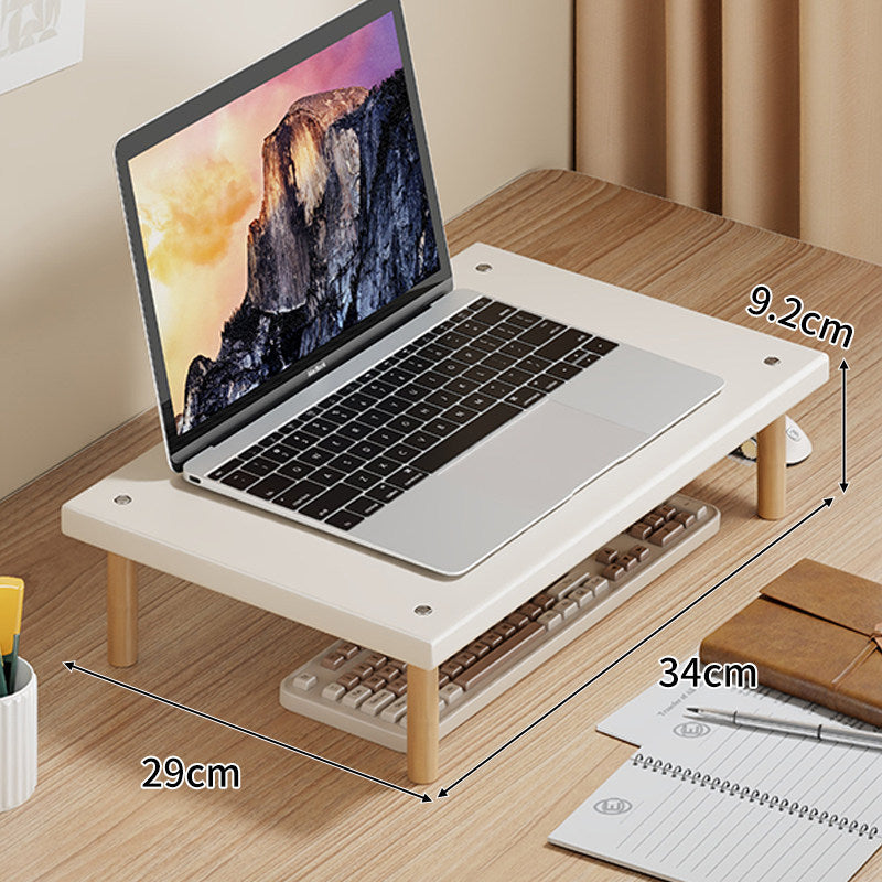 Kompakte Desktop-Laptop- und Monitorerhöhung mit Untertischstauraum und Holzbeinen