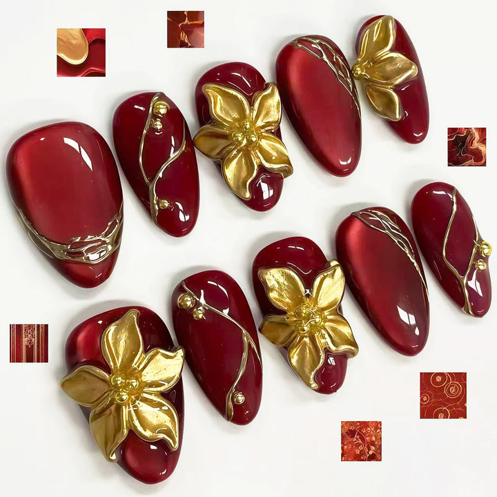 Luxuriöses Blumendesign Press-On Nagelset
