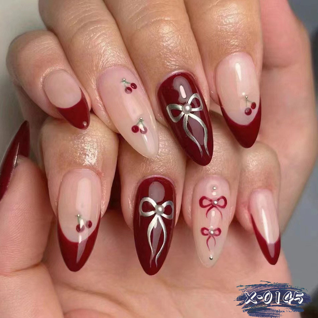 Elegantes Schleifen- und Kirschdesign Nagelkunstset