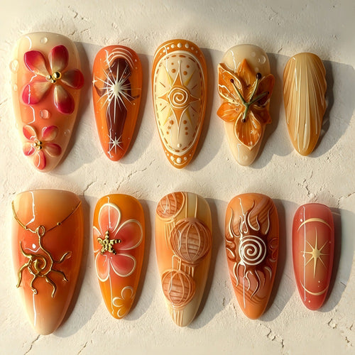 Kunstnägel Im Exquisiten Blumen- und Geometrischen Design Karnz
