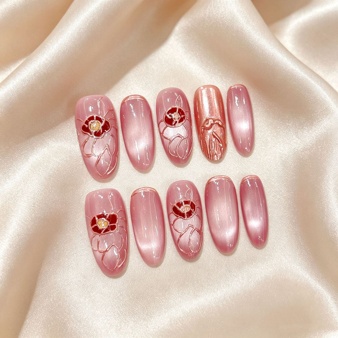Üppiges Press-On Nagelkunst-Set mit Edelsteindekoren