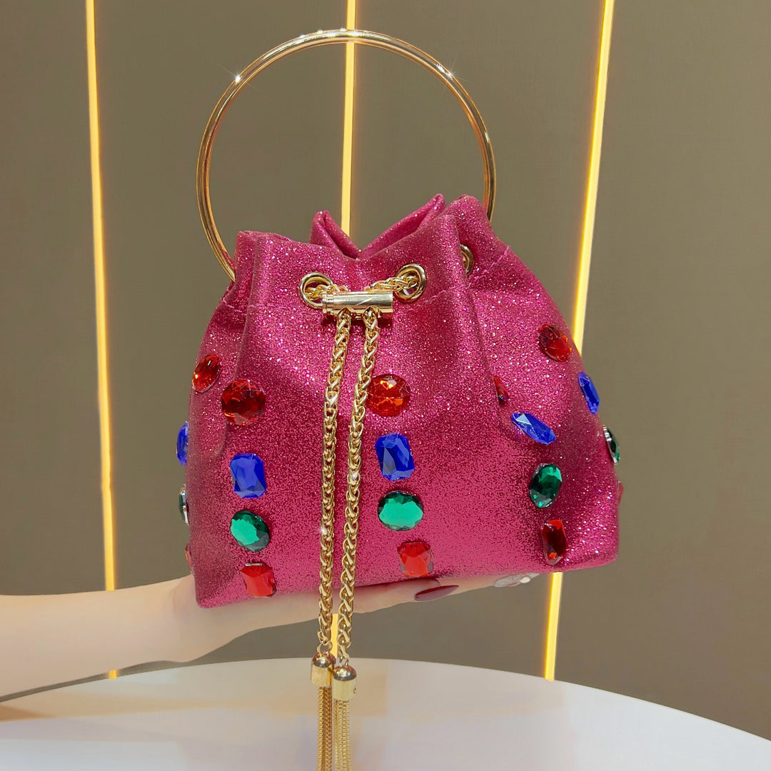 Glänzende mit Strass verzierte Drawstring-Handtasche