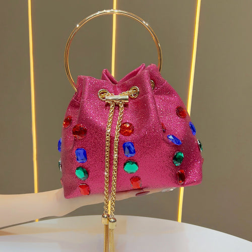 Glänzende mit Strass verzierte Drawstring-Handtasche