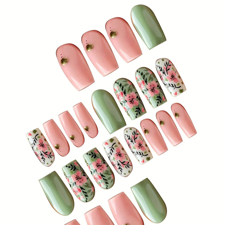 Botanische Blumen Press-On Nagelkunst Karnz