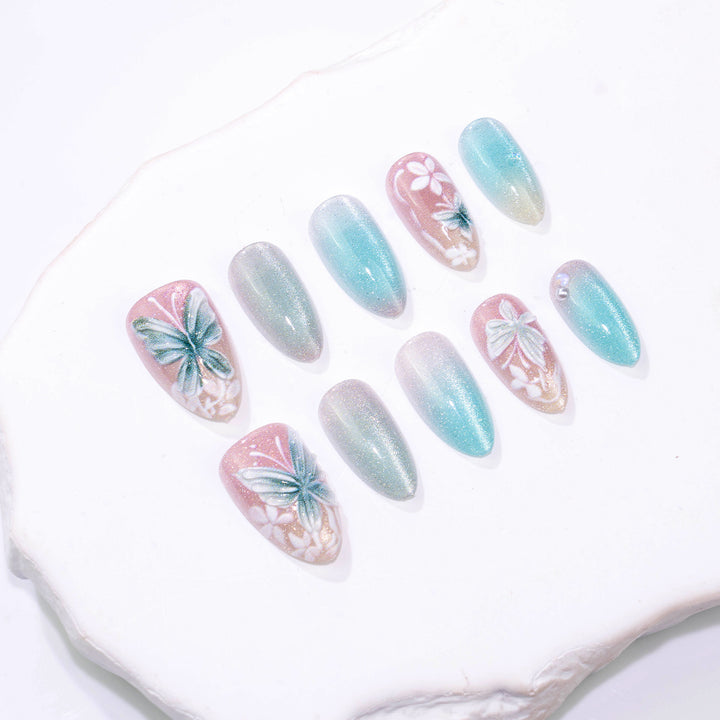 Themenbezogenes vom Meer inspiriertes Press-On-Nagelset