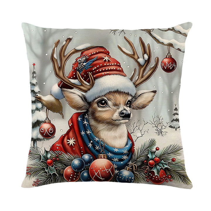Urlaubsfestliche Leinenmischung Quadratische Kissenbezug mit Schneemann und Winterlandschaft Druck