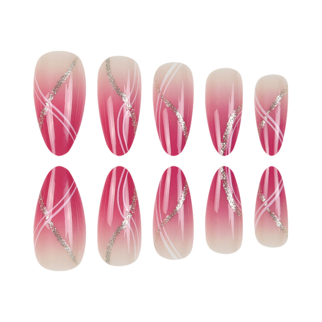 Elegantes Stiletto Press-On Nagelkunst-Set mit Glitzerakzenten Karnz