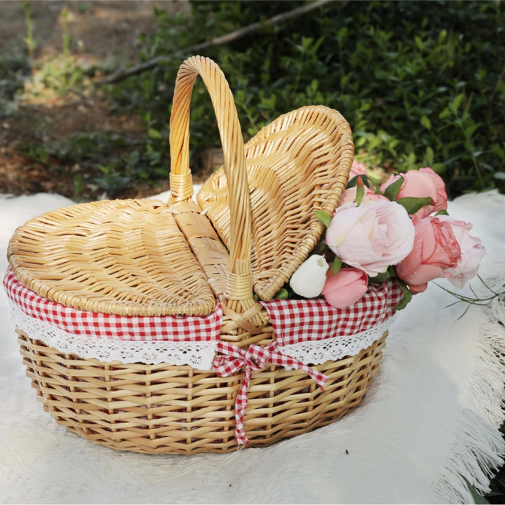 Damen Korb mit romantischem Karomuster und dekorativem Lace-Einsatz Karnz